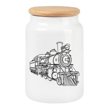 Railway Line Sketch - Cookie Jar with Wooden Lid - white - Front