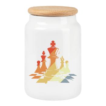 Chess Pieces Sketch Retro - Cookie Jar with Wooden Lid - white - Front