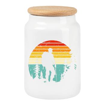 Wanderer-Silhouette zur Retro-Schlafenszeit - Keksdose mit Holzdeckel - Weiß - Vorne