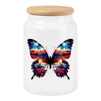 Papillon - Boîte à biscuits avec couvercle en bois - blanc - Devant