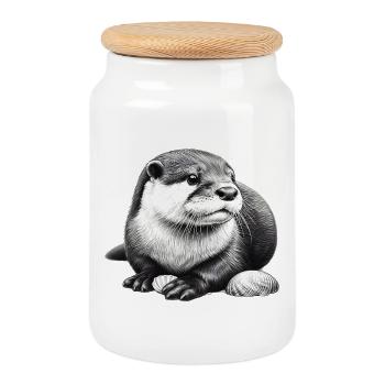 Otter - Cookie Jar with Wooden Lid - white - Front