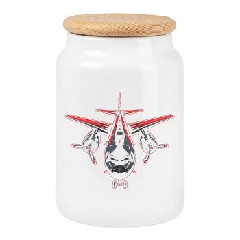 Airplane Graphics - Cookie Jar with Wooden Lid - white - Front