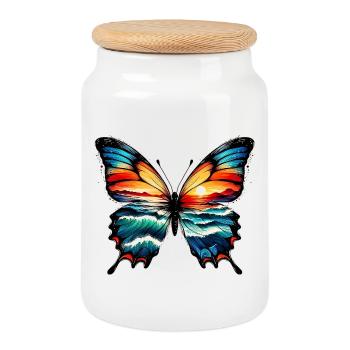 Papillon - Boîte à biscuits avec couvercle en bois - blanc - Devant