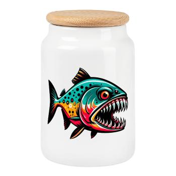 Piranha - Boîte à biscuits avec couvercle en bois - blanc - Devant