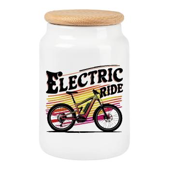 Vibrant Cycling Adventure Illustration - Cookie Jar with Wooden Lid - white - Front