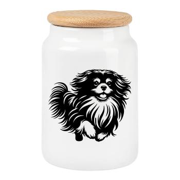 Tibetan Spaniel - Cookie Jar with Wooden Lid - white - Front