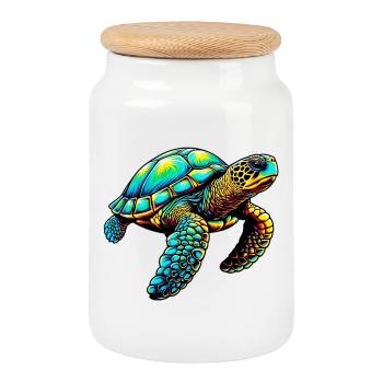 Turtle - Cookie Jar with Wooden Lid - white - Front