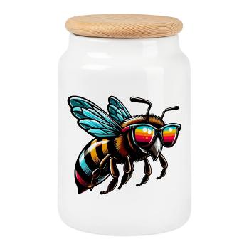 Bee - Cookie Jar with Wooden Lid - white - Front