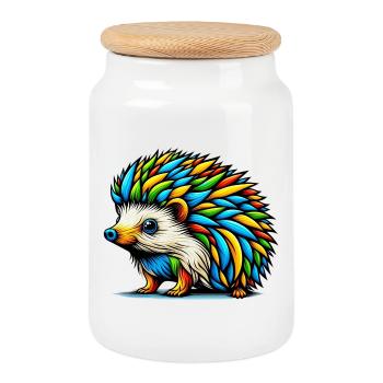 Hedgehog - Cookie Jar with Wooden Lid - white - Front