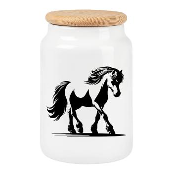 Cheval Poney de selle allemand - Boîte à biscuits avec couvercle en bois - blanc - Devant