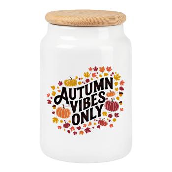Autumn Vibes only Pumpkin Motif - Cookie Jar with Wooden Lid - white - Front