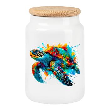Tortue - Boîte à biscuits avec couvercle en bois - blanc - Devant