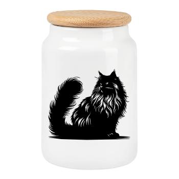 Norwegian Forest Cat - Cookie Jar with Wooden Lid - white - Front