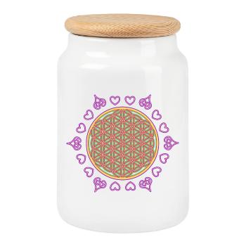 Flower of Life - Cookie Jar with Wooden Lid - white - Front