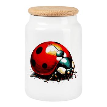 Ladybird - Cookie Jar with Wooden Lid - white - Front