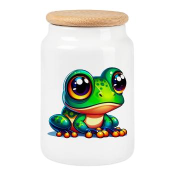 Frog - Cookie Jar with Wooden Lid - white - Front
