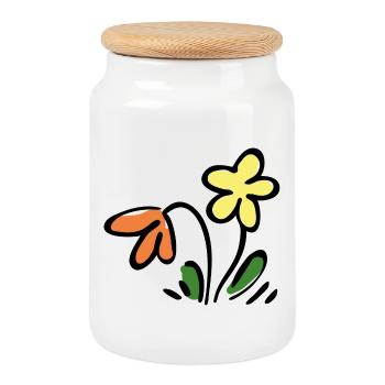 Blumen - Keksdose mit Holzdeckel - Weiß - Vorne