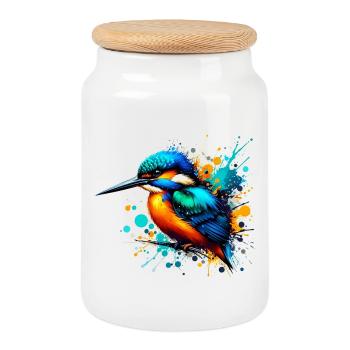 Martin-pêcheur - Boîte à biscuits avec couvercle en bois - blanc - Devant