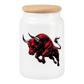 Bull - Cookie Jar with Wooden Lid - white - Front