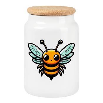 Bee - Cookie Jar with Wooden Lid - white - Front