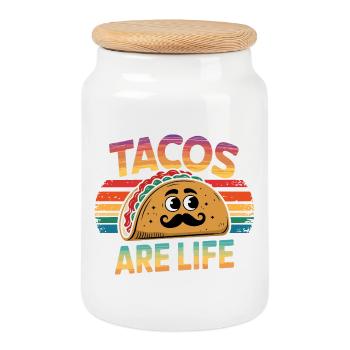 Vintage Tacos Are Life Illustration - Cookie Jar with Wooden Lid - white - Front