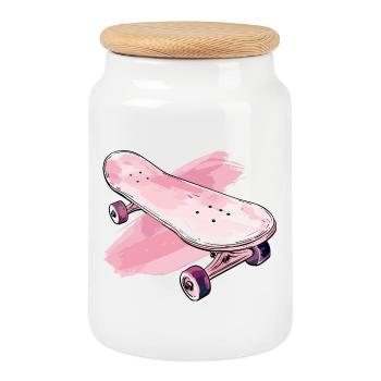 Graphiques de skateboard - Boîte à biscuits avec couvercle en bois - blanc - Devant