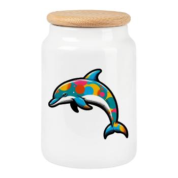 Dolphin - Cookie Jar with Wooden Lid - white - Front