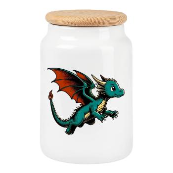 Drache - Keksdose mit Holzdeckel - Weiß - Vorne