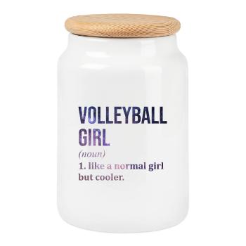 volley-ball - Boîte à biscuits avec couvercle en bois - blanc - Devant