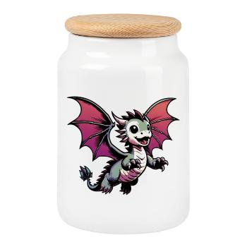 Drache - Keksdose mit Holzdeckel - Weiß - Vorne