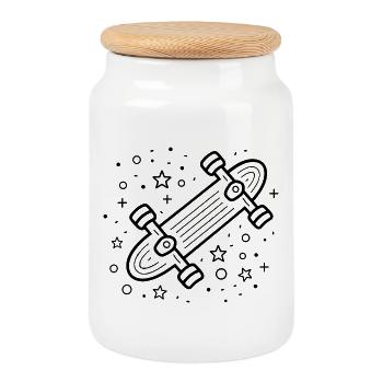 Cartoon Skateboarding - Keksdose mit Holzdeckel - Weiß - Vorne
