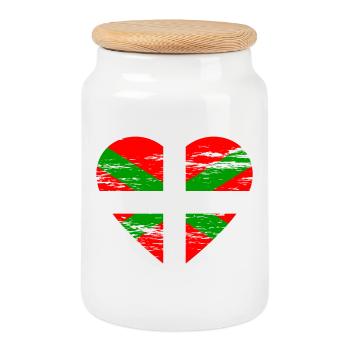 Basque flag heart used - Cookie Jar with Wooden Lid - white - Front