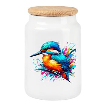 Martin-pêcheur - Boîte à biscuits avec couvercle en bois - blanc - Devant
