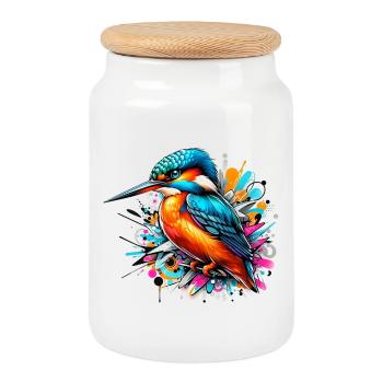 Martin-pêcheur - Boîte à biscuits avec couvercle en bois - blanc - Devant