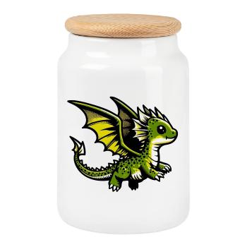 Dragon - Cookie Jar with Wooden Lid - white - Front