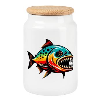 Piranha - Boîte à biscuits avec couvercle en bois - blanc - Devant