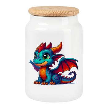 Drache - Keksdose mit Holzdeckel - Weiß - Vorne