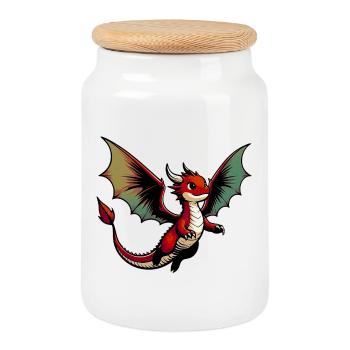 Dragon - Cookie Jar with Wooden Lid - white - Front