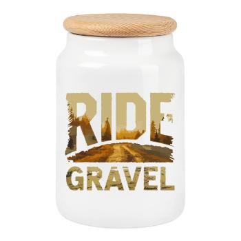 Ride Gravel Sunset - Cookie Jar with Wooden Lid - white - Front