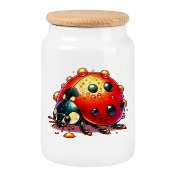 Ladybird - Cookie Jar with Wooden Lid - white - Front
