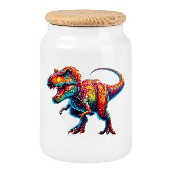 Dinosaur - Cookie Jar with Wooden Lid - white - Front