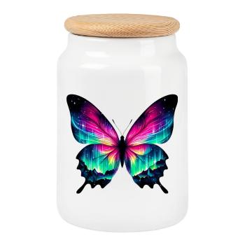 Butterfly - Cookie Jar with Wooden Lid - white - Front