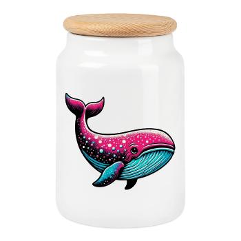 Whale - Cookie Jar with Wooden Lid - white - Front