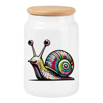 Snail - Cookie Jar with Wooden Lid - white - Front