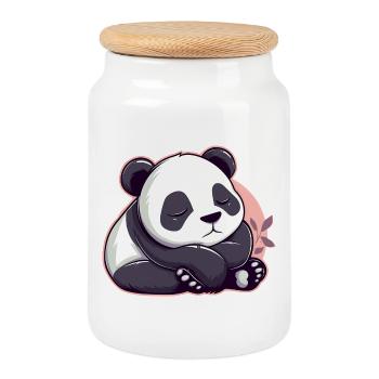 Dessin animé mignon d’un panda endormi - Design adorable - Boîte à biscuits avec couvercle en bois - blanc - Devant