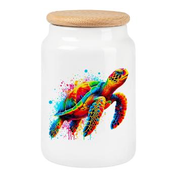 Tortue - Boîte à biscuits avec couvercle en bois - blanc - Devant