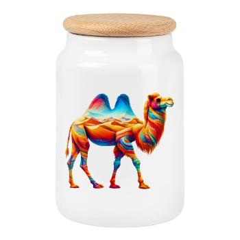 Chameau - Boîte à biscuits avec couvercle en bois - blanc - Devant