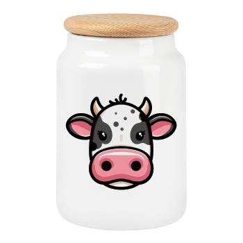 Cow - Cookie Jar with Wooden Lid - white - Front