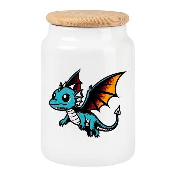 Dragon - Cookie Jar with Wooden Lid - white - Front