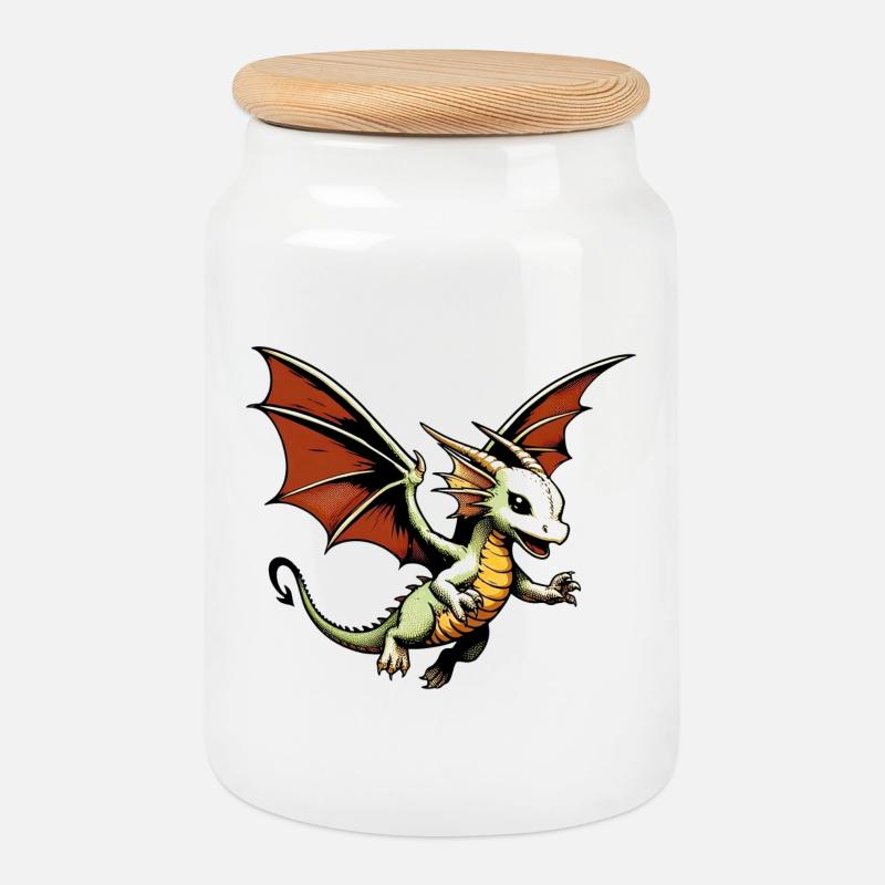 Drache - Keksdose mit Holzdeckel - Weiß